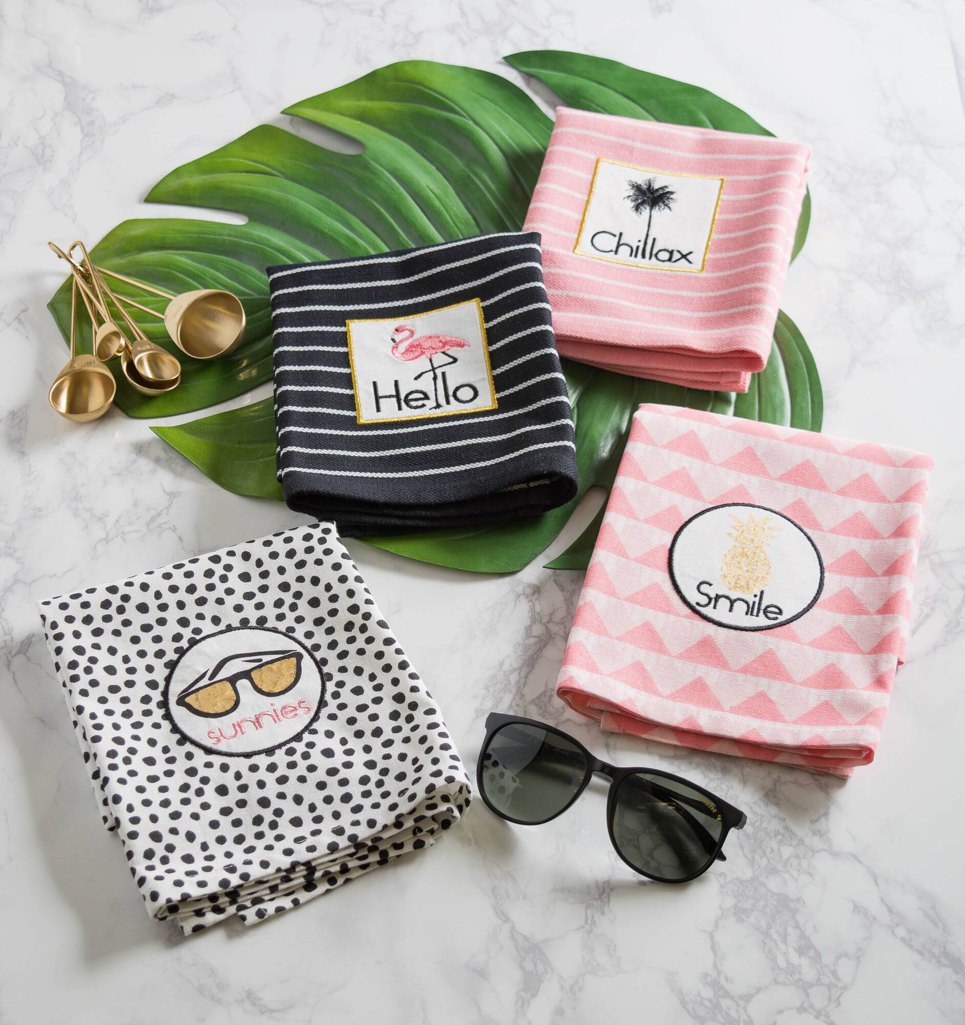 DII® Summer Cocktail Embellished Dishtowels, 4ct.